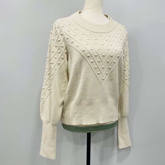 French Connection L Cropped Bobble-Stitch Knit Sweater Cream Cottage Preppy Chic - Picture 4 of 16